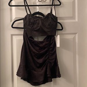 Satin 2 piece black skirt & crop corset